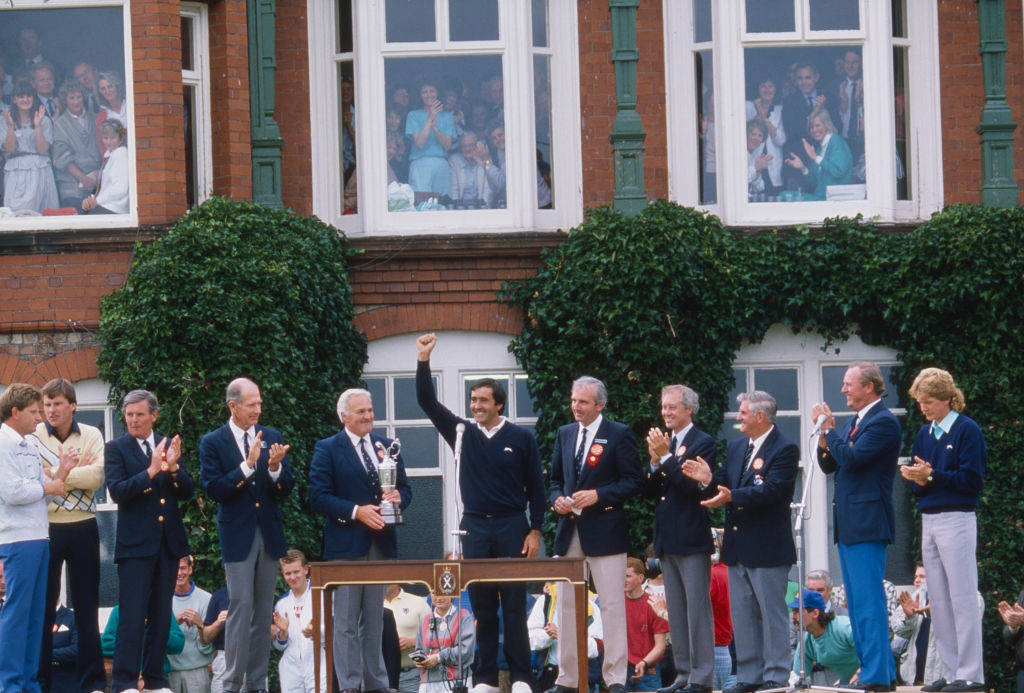 Seve Ballesteros receives the Claret Jug at Royal Lytham & St Annes in 1988